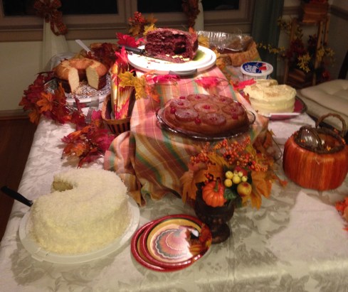 Last year's dessert table after people had taken hold. Missing are the pies.