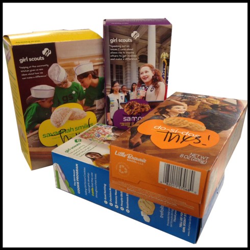 This is just four of the 1,000 boxes of cookies one girl sold this year. These aren't mine.
